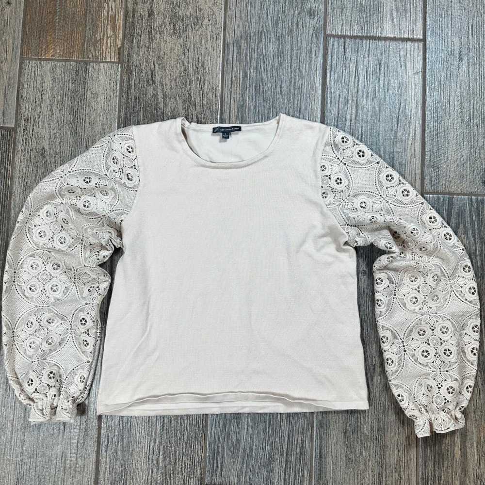 Adrianna Papell Cream Lace Sleeve Knit Top